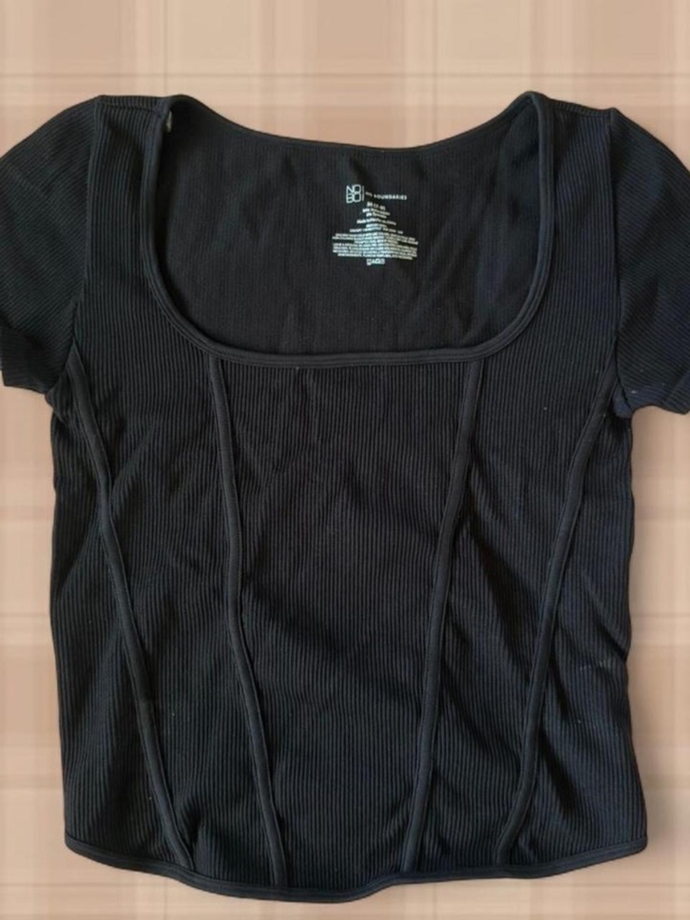 Black ribbed square neck top